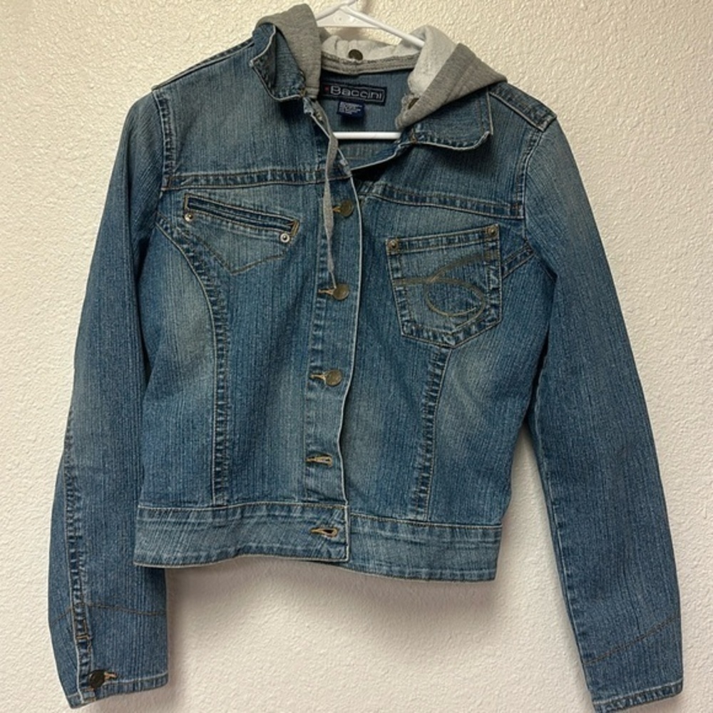 Baccini women’s hooded denim jean jacket size small